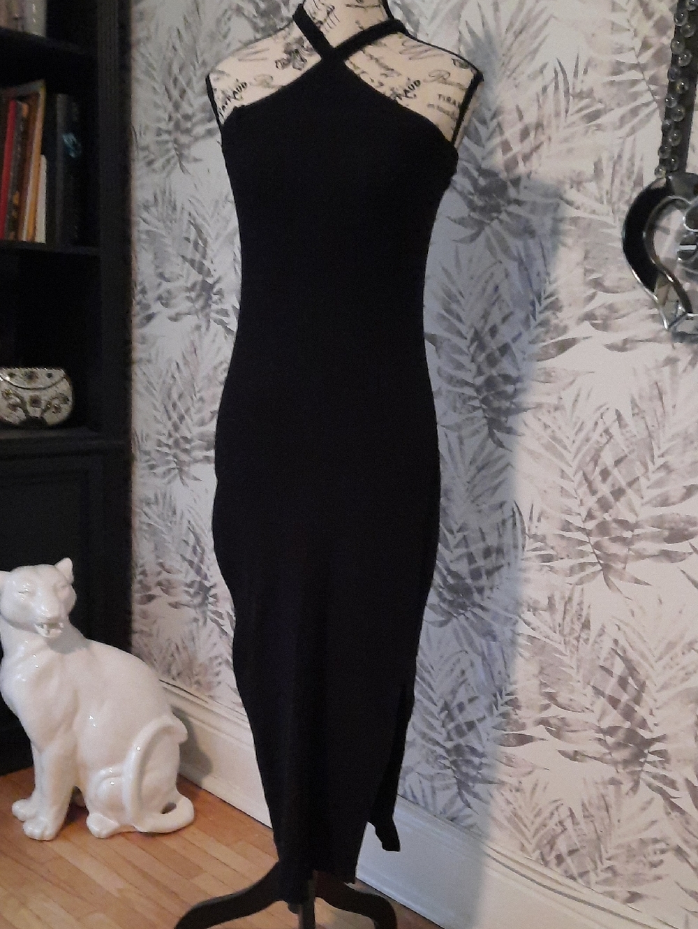 Old Navy Black Off-Shoulder Halter Midi Dress